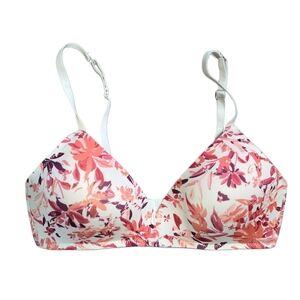 Tahari Floral Wire-Free Bra 36C Soft Comfort White Coral & Plum‎ Botanical Print